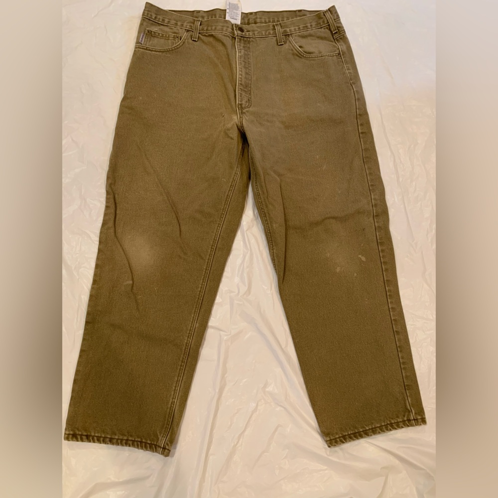 Carhartt  Flannel Lined Men's Heavy Duty Green Jeans Size 42x30